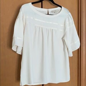 Loft white mixed media blouse